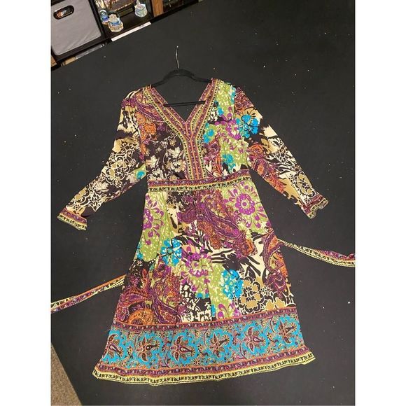 ECI New York Dress Floral Boho Multicolor V Neck Stretch Tie Size XXL (2XL) - Picture 10 of 10